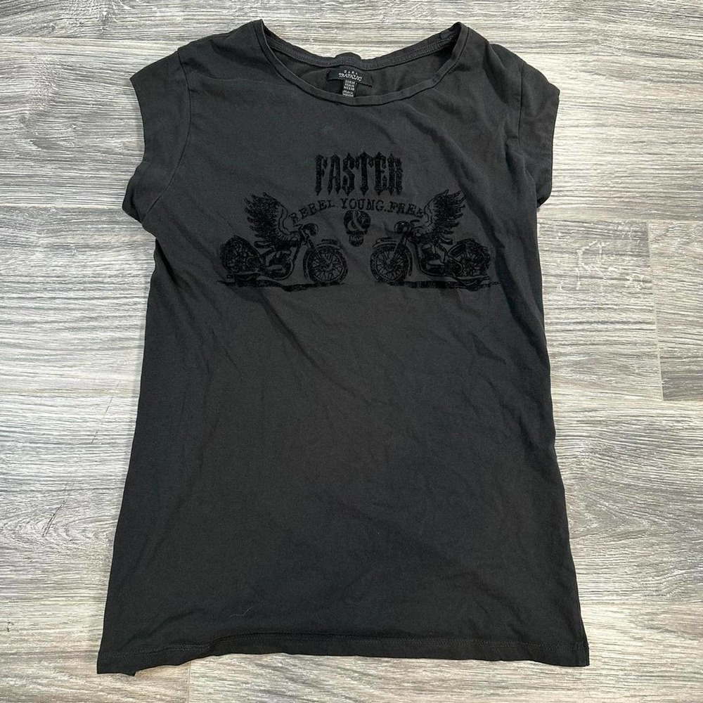 Zara Trafaluc Baby Tee Y2K Motorcycle Velvet Print Women's Medium